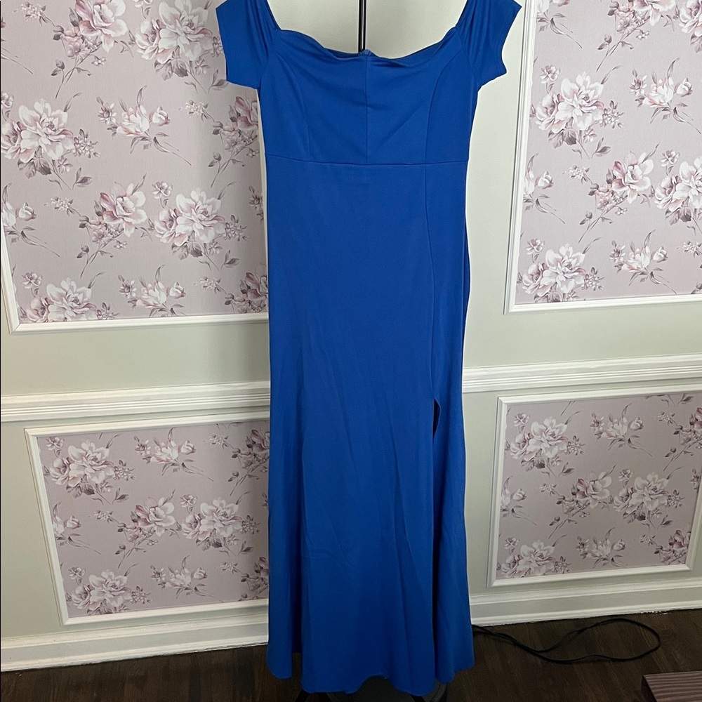 Elegant Blue Off-Shoulder Gown